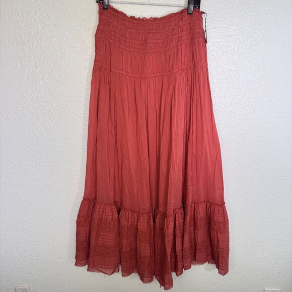 Free People Skirt Womens Large Alessi Maxi Tiered Sheer Boho Cottagecore FP One
